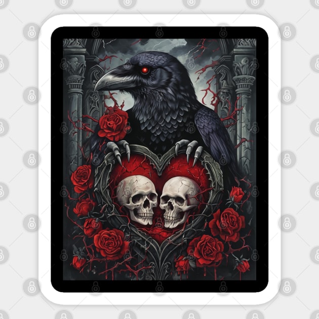 Gothic Raven: Crimson Embrace Sticker by Steve